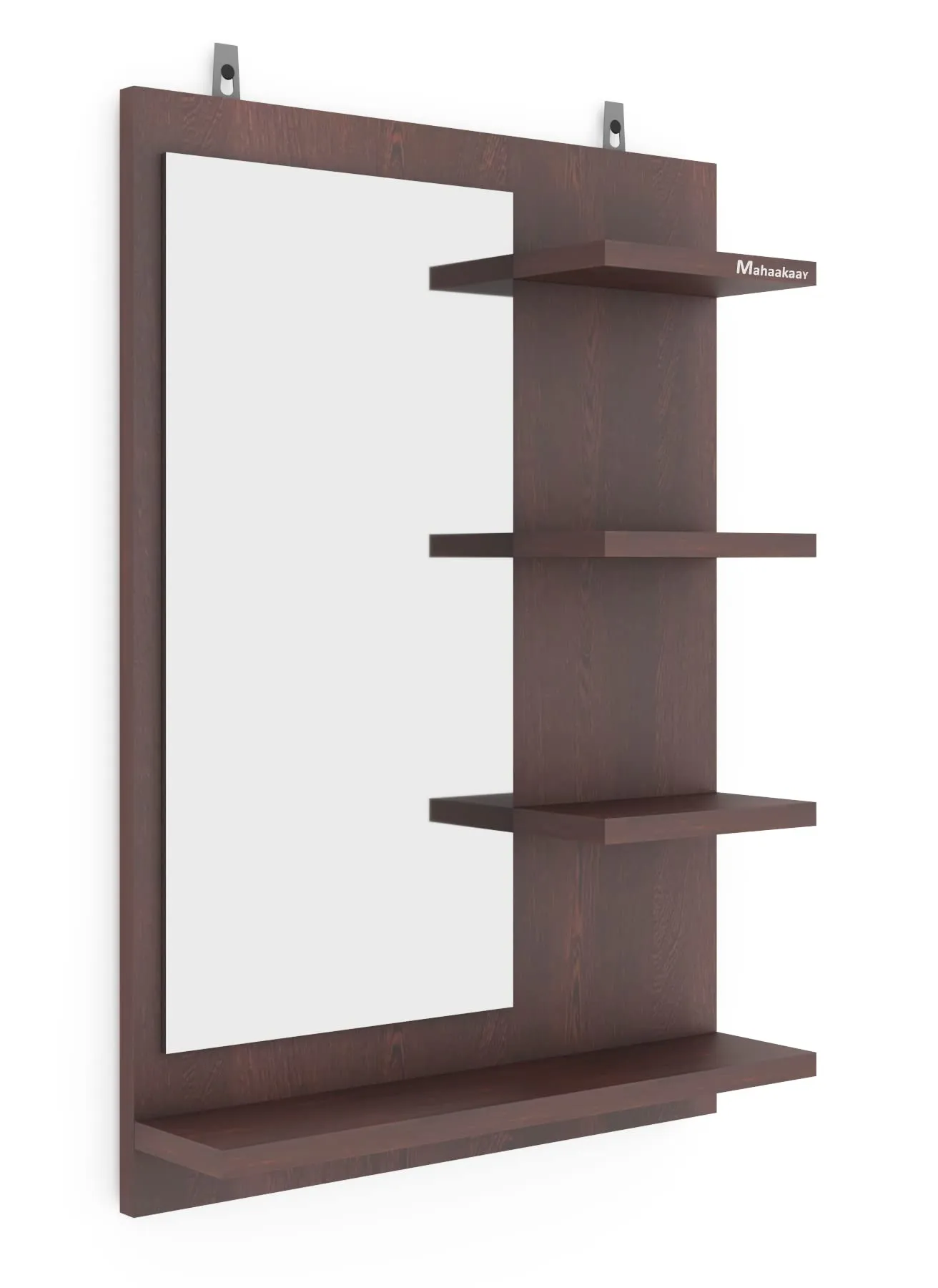 Mahaakaay Star Wall Mount Dressing Mirror with Shelf Engineered Wood Wenge Size70X50X10 cm