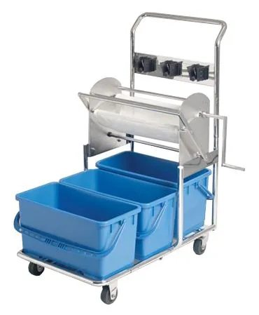 MicroNova C-22S SlimLine&trade; Electropolished Stainless Steel Double Bucket Cart System with 2 Buckets, 23" x 24" x 44"