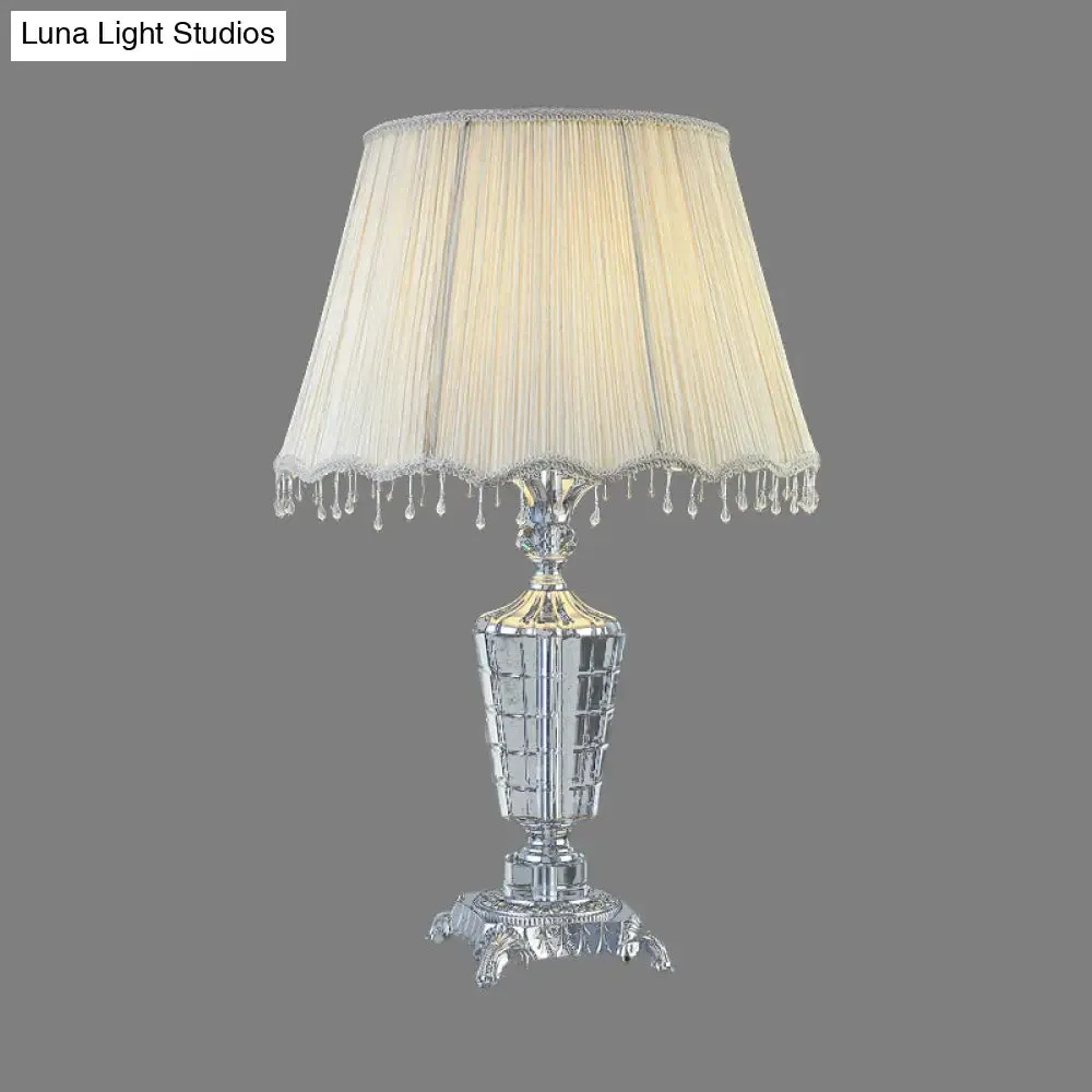 Modern Grey Fabric Barrel Desk Lamp with Faux-Braided Detailing - 1 Bulb Table Light