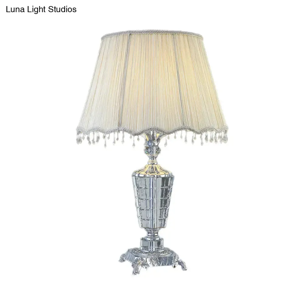 Modern Grey Fabric Barrel Desk Lamp with Faux-Braided Detailing - 1 Bulb Table Light