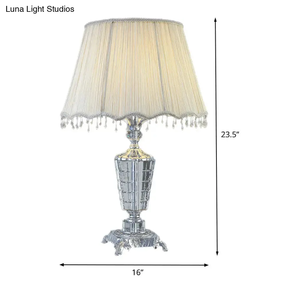 Modern Grey Fabric Barrel Desk Lamp with Faux-Braided Detailing - 1 Bulb Table Light