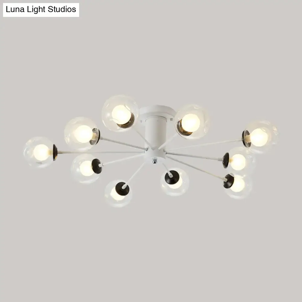 Modern Iron Sputnik Ceiling Lamp with Clear Glass Shades - Black/White, 8/10 Lights