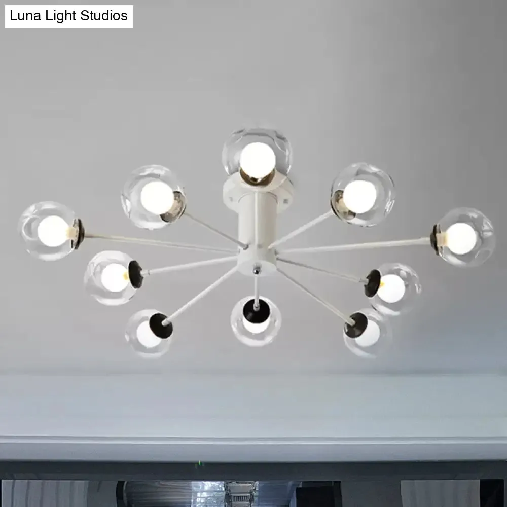 Modern Iron Sputnik Ceiling Lamp with Clear Glass Shades - Black/White, 8/10 Lights