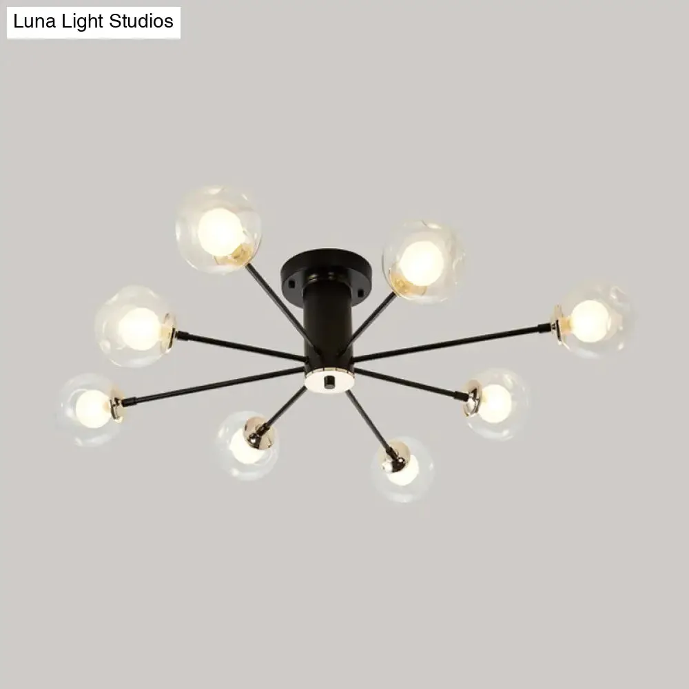 Modern Iron Sputnik Ceiling Lamp with Clear Glass Shades - Black/White, 8/10 Lights