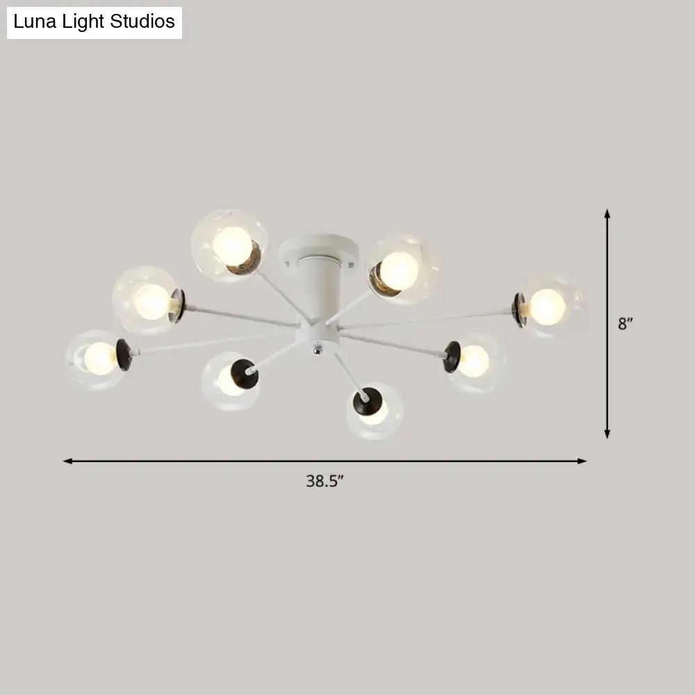 Modern Iron Sputnik Ceiling Lamp with Clear Glass Shades - Black/White, 8/10 Lights
