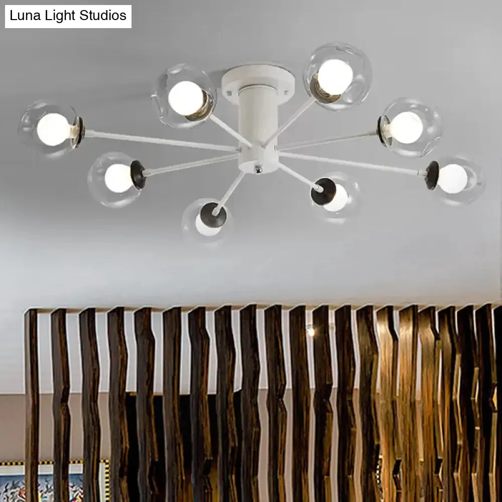 Modern Iron Sputnik Ceiling Lamp with Clear Glass Shades - Black/White, 8/10 Lights