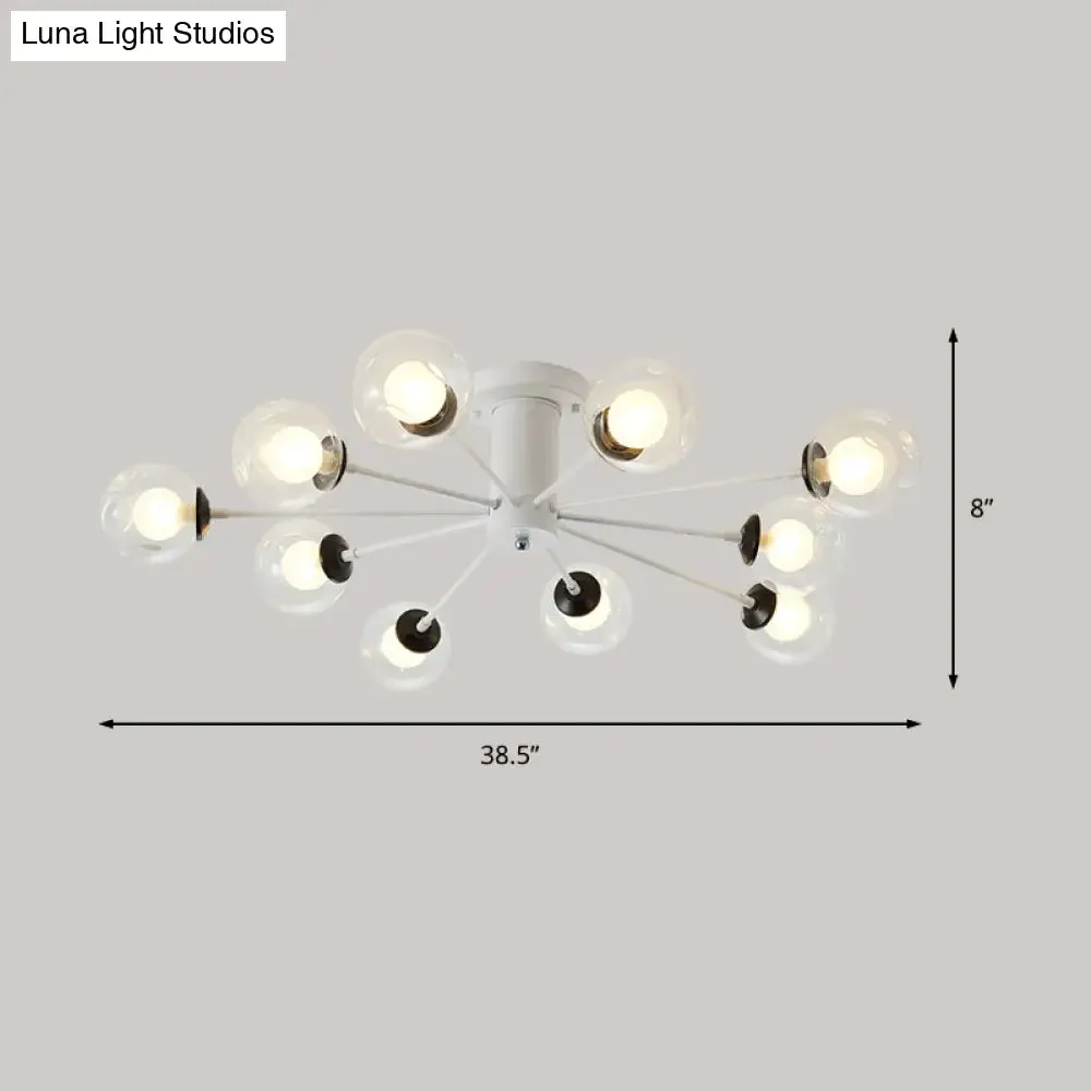 Modern Iron Sputnik Ceiling Lamp with Clear Glass Shades - Black/White, 8/10 Lights