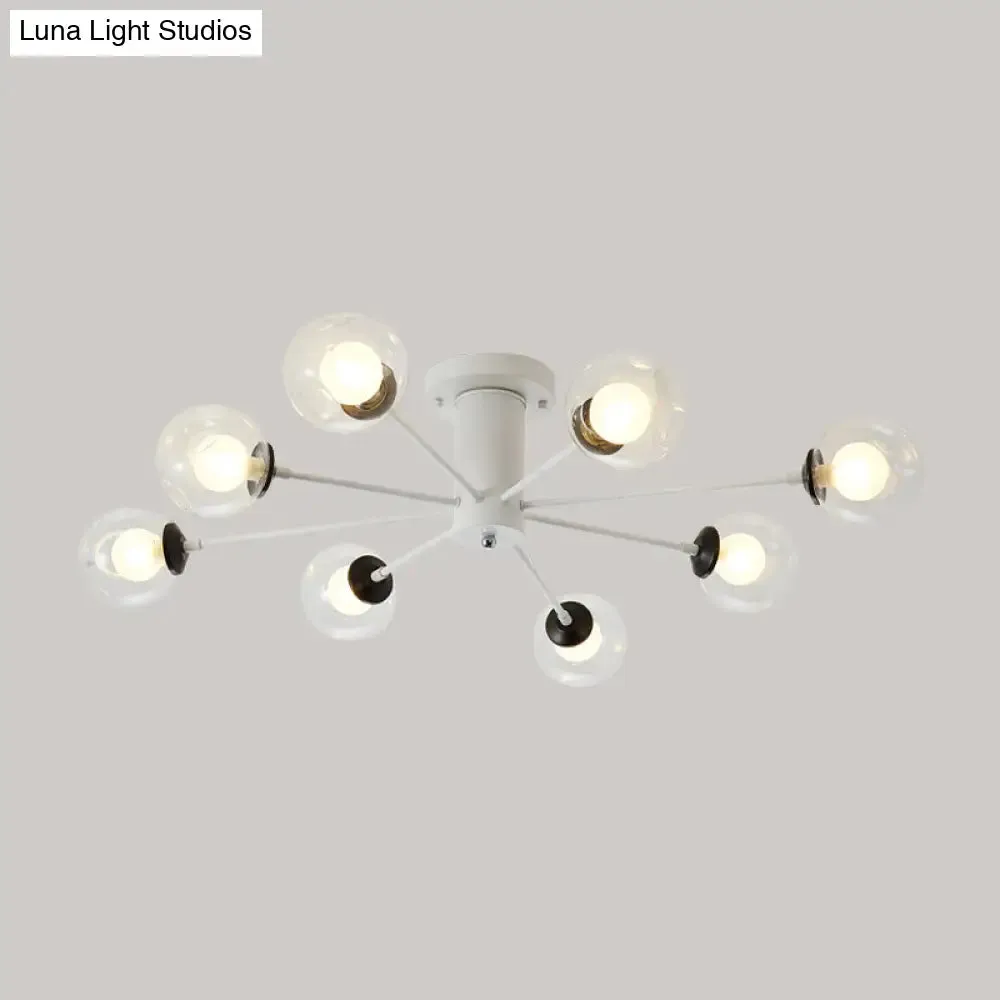 Modern Iron Sputnik Ceiling Lamp with Clear Glass Shades - Black/White, 8/10 Lights
