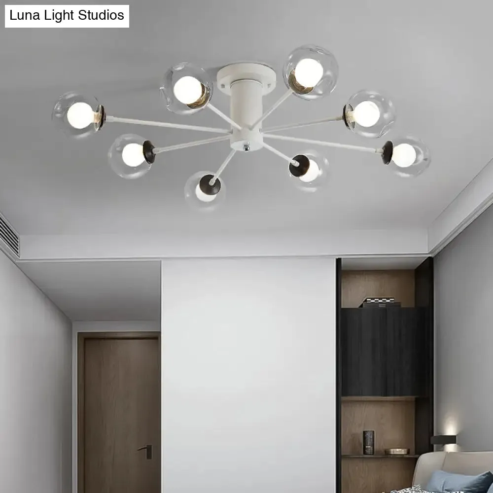Modern Iron Sputnik Ceiling Lamp with Clear Glass Shades - Black/White, 8/10 Lights