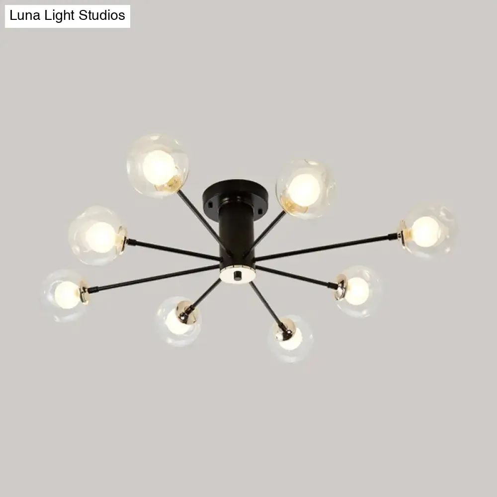 Modern Iron Sputnik Ceiling Lamp with Clear Glass Shades - Black/White, 8/10 Lights