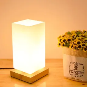 Modern Opal Glass Bedroom Reading Lamp - Black Rectangle Desk Lighting with Wooden Base