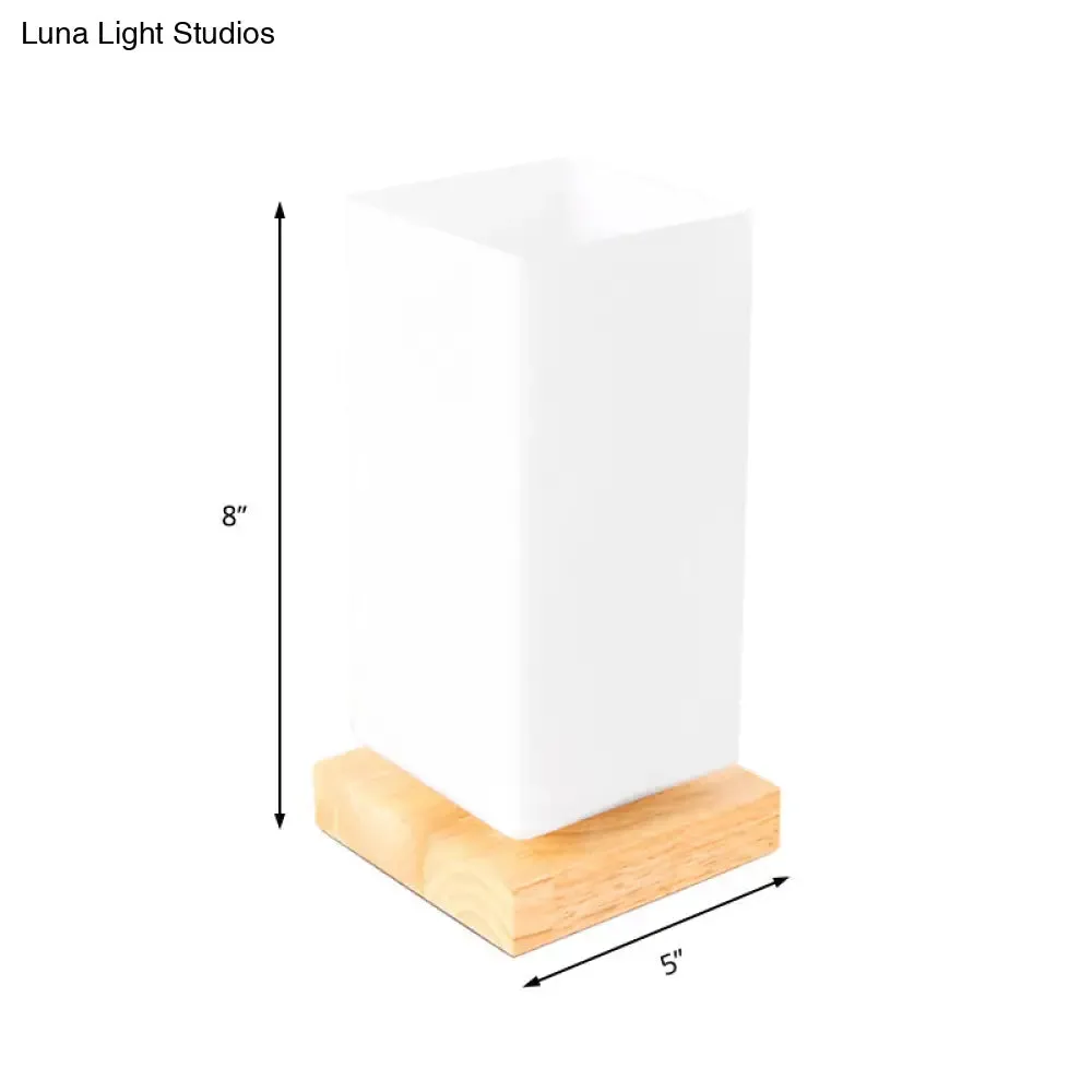 Modern Opal Glass Bedroom Reading Lamp - Black Rectangle Desk Lighting with Wooden Base