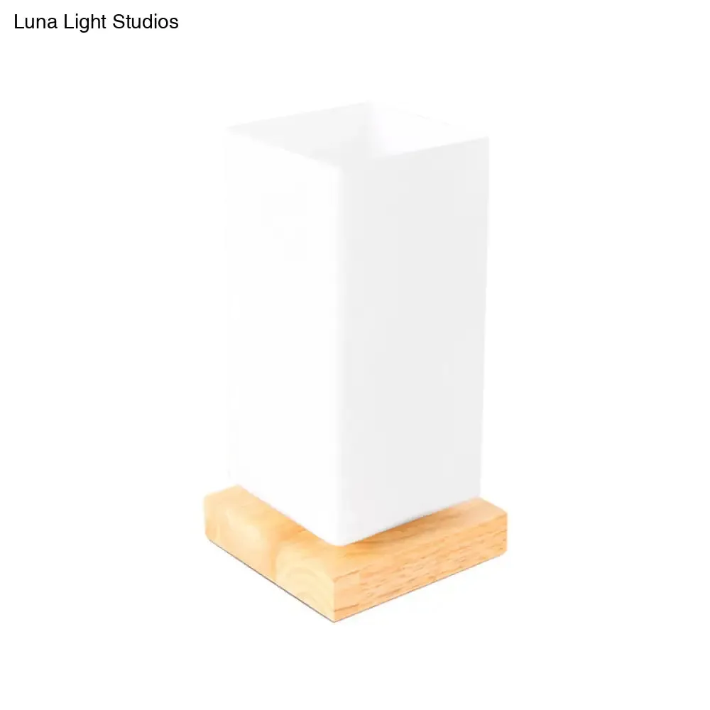 Modern Opal Glass Bedroom Reading Lamp - Black Rectangle Desk Lighting with Wooden Base