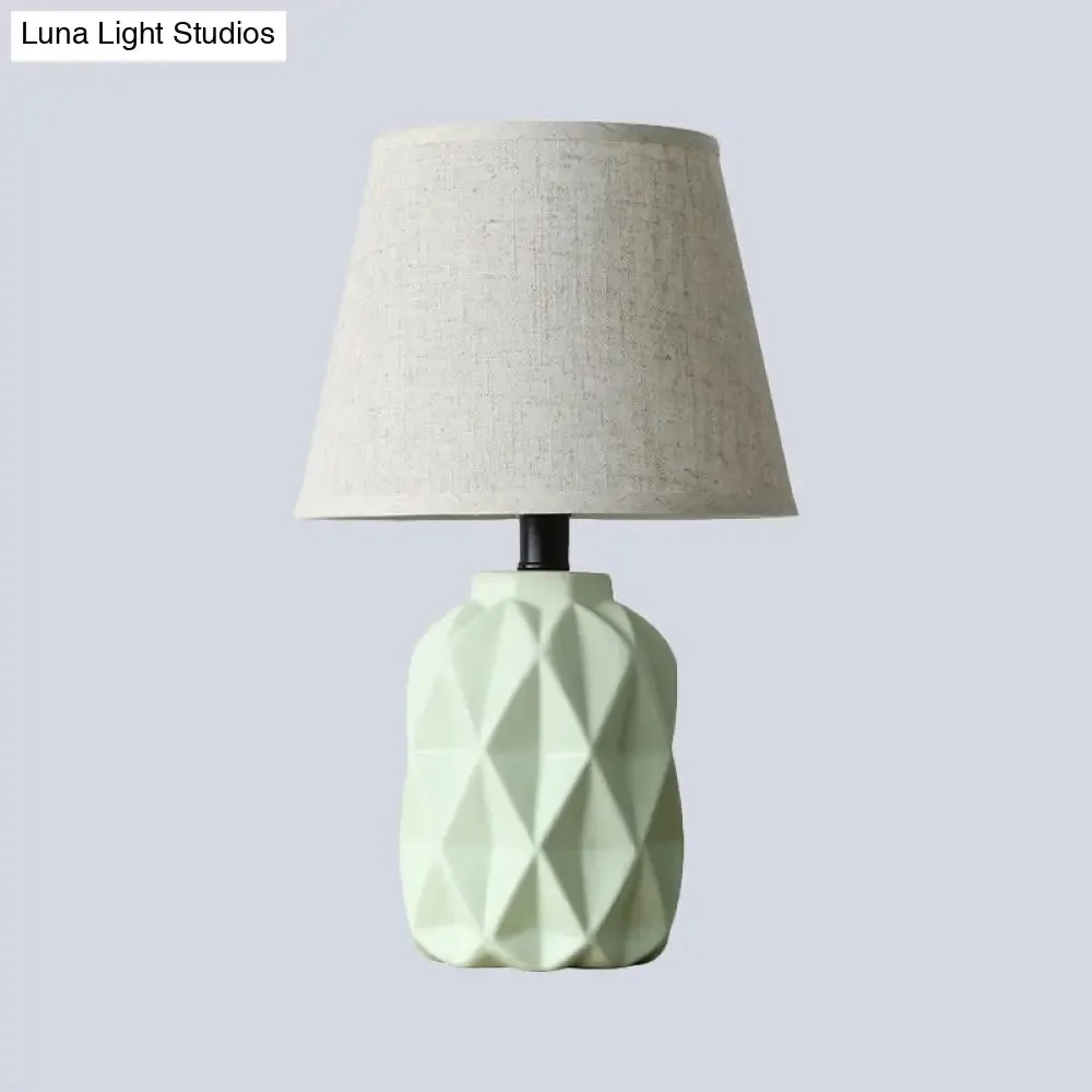 Modernist Grey Flare Desk Lamp with Urn Green Ceramic Base - 1 Bulb Fabric Night Table Light