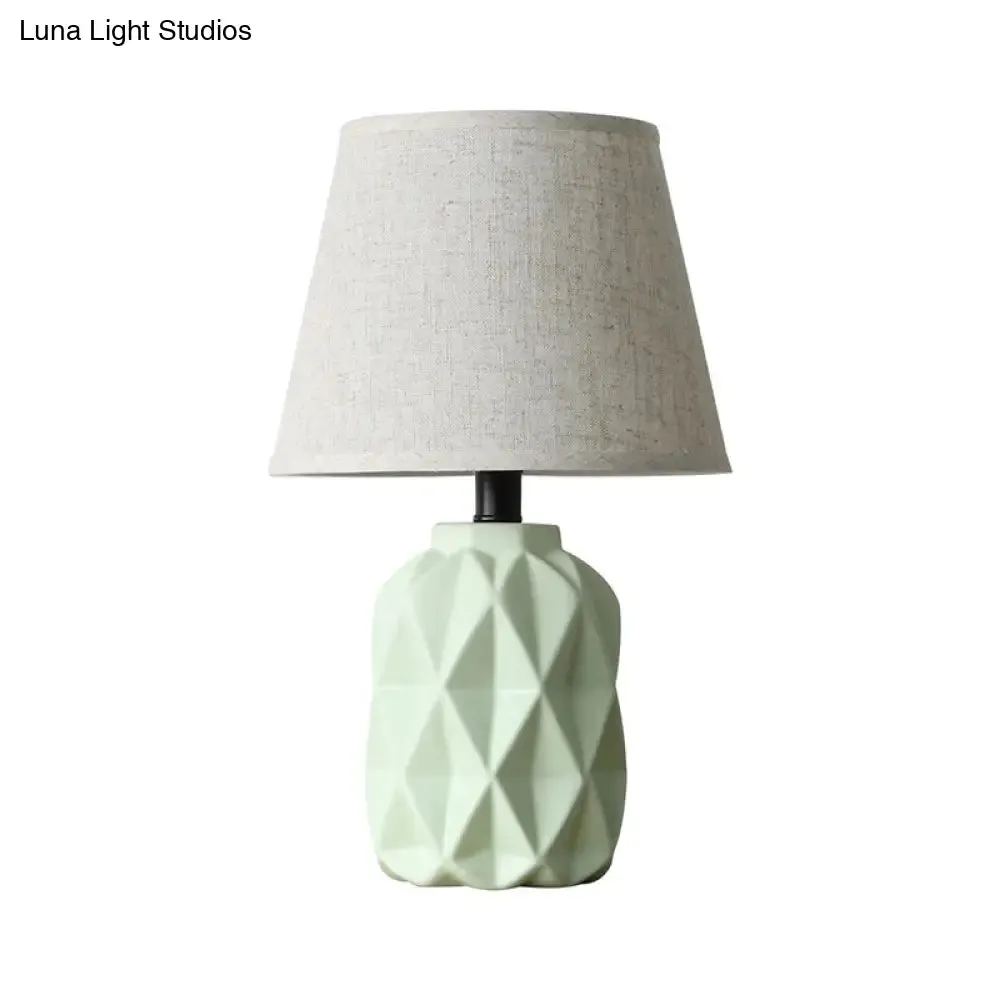 Modernist Grey Flare Desk Lamp with Urn Green Ceramic Base - 1 Bulb Fabric Night Table Light