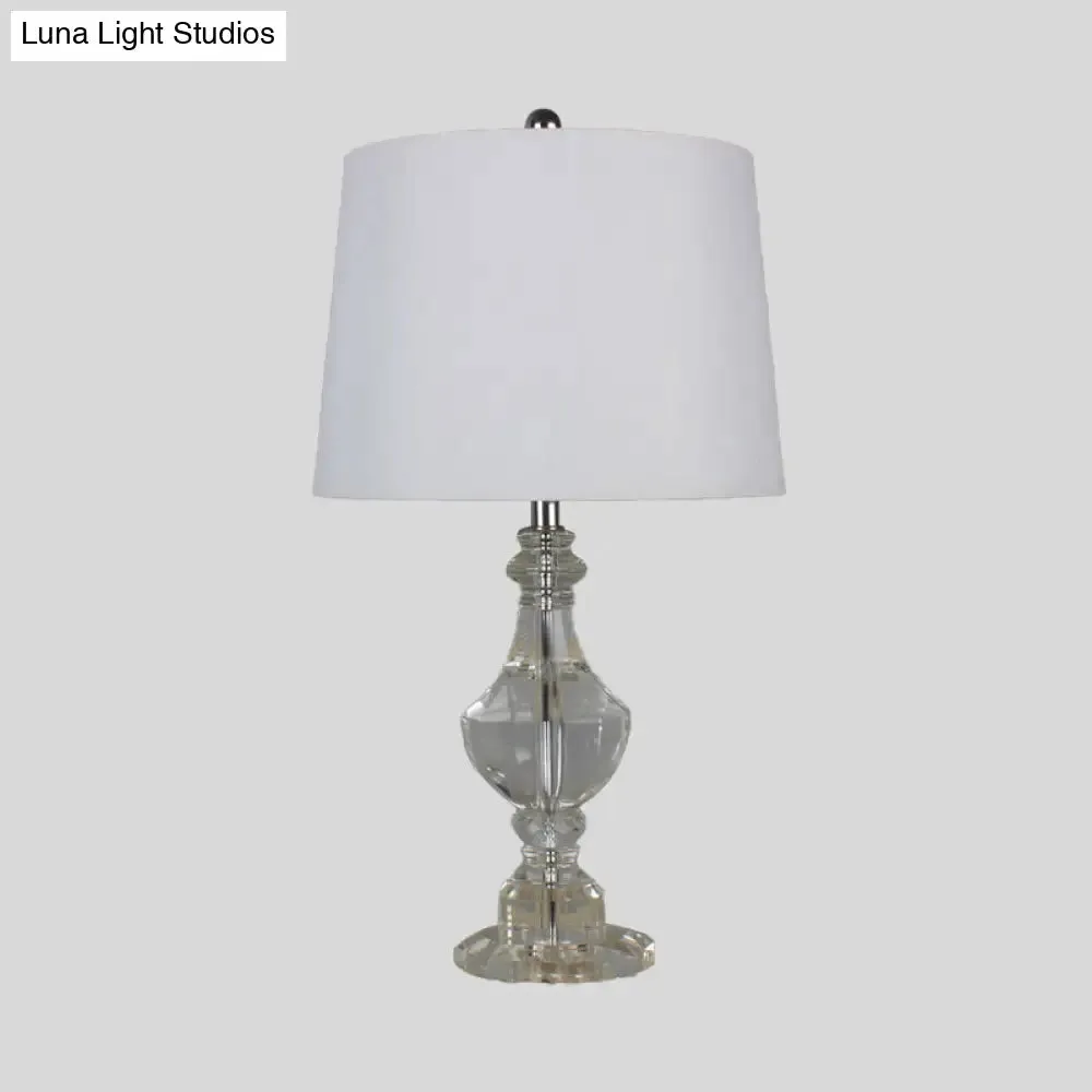 Modernist Hand-Cut Crystal Urn Table Light - Small White Desk Lamp with 1 Bulb