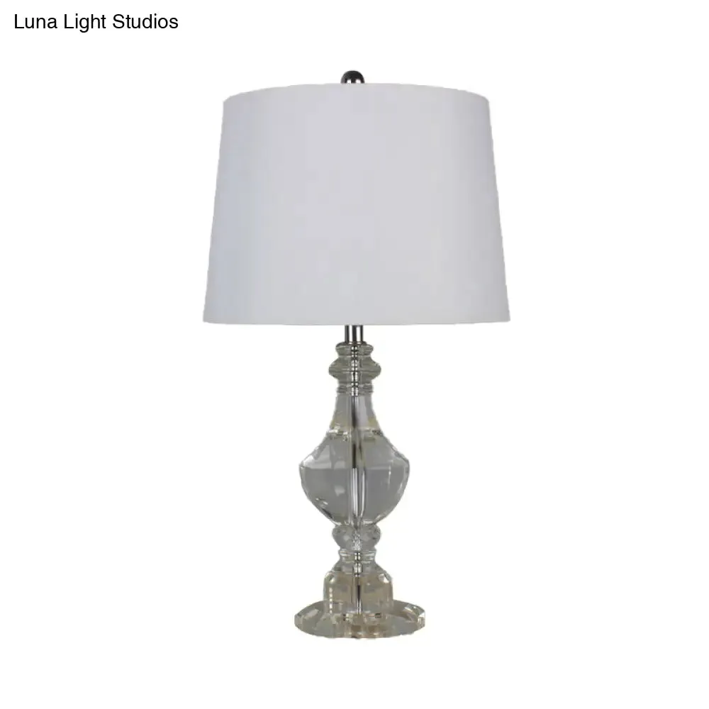 Modernist Hand-Cut Crystal Urn Table Light - Small White Desk Lamp with 1 Bulb