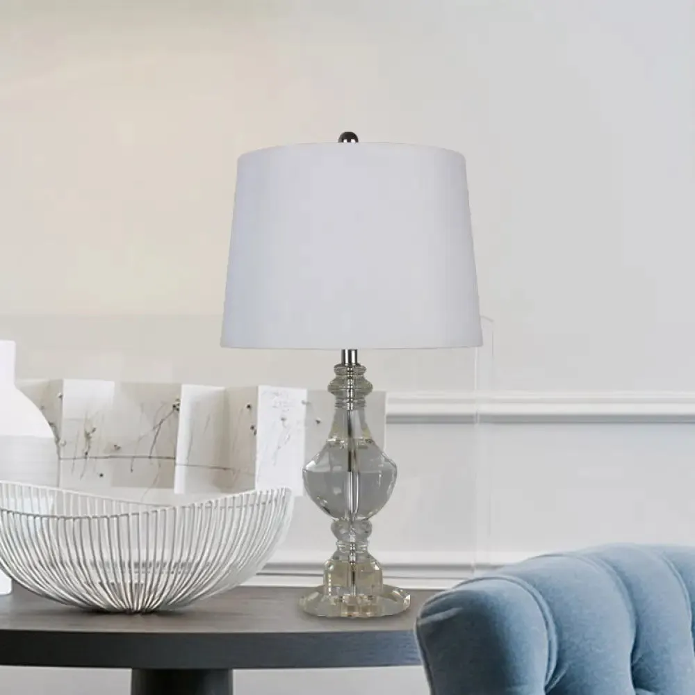 Modernist Hand-Cut Crystal Urn Table Light - Small White Desk Lamp with 1 Bulb
