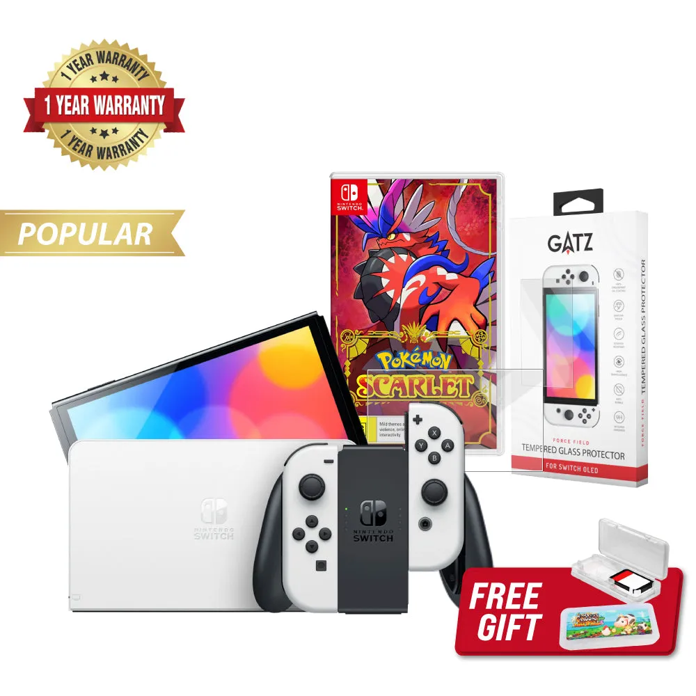 Nintendo Switch OLED Console (White)   1 Game   Screen Protector Bundle
