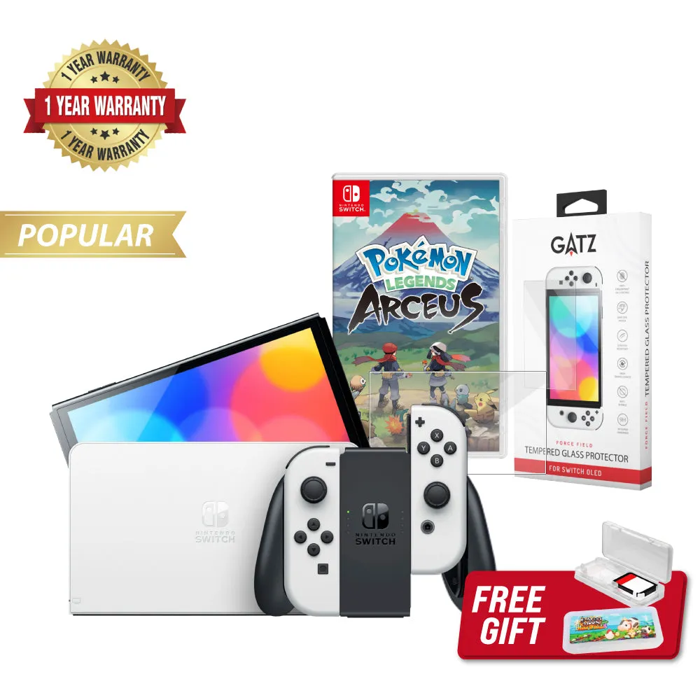 Nintendo Switch OLED Console (White)   1 Game   Screen Protector Bundle