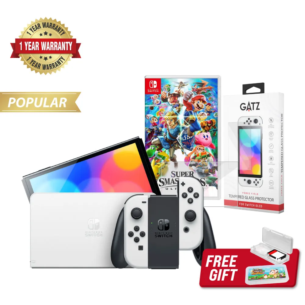 Nintendo Switch OLED Console (White)   1 Game   Screen Protector Bundle