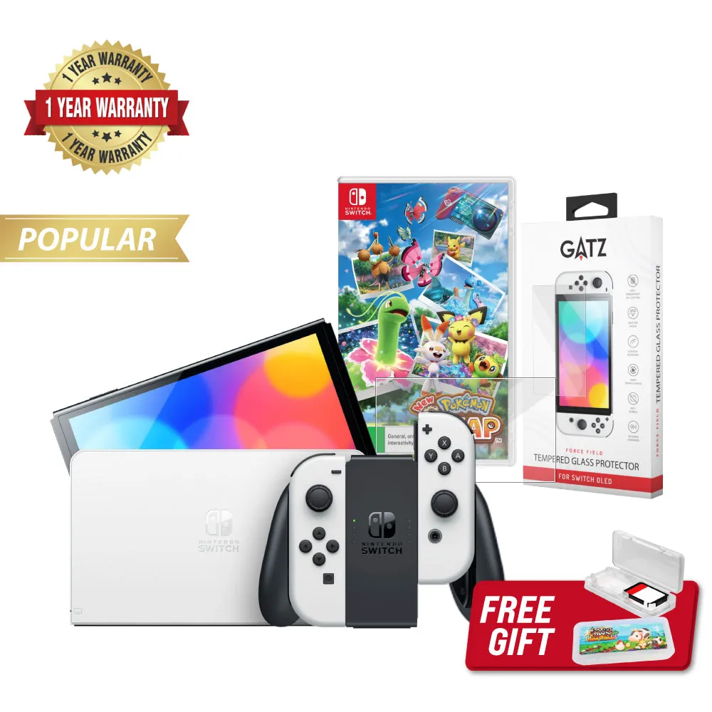 Nintendo Switch OLED Console (White)   1 Game   Screen Protector Bundle