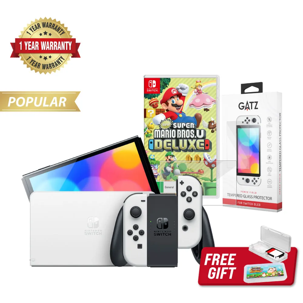 Nintendo Switch OLED Console (White)   1 Game   Screen Protector Bundle