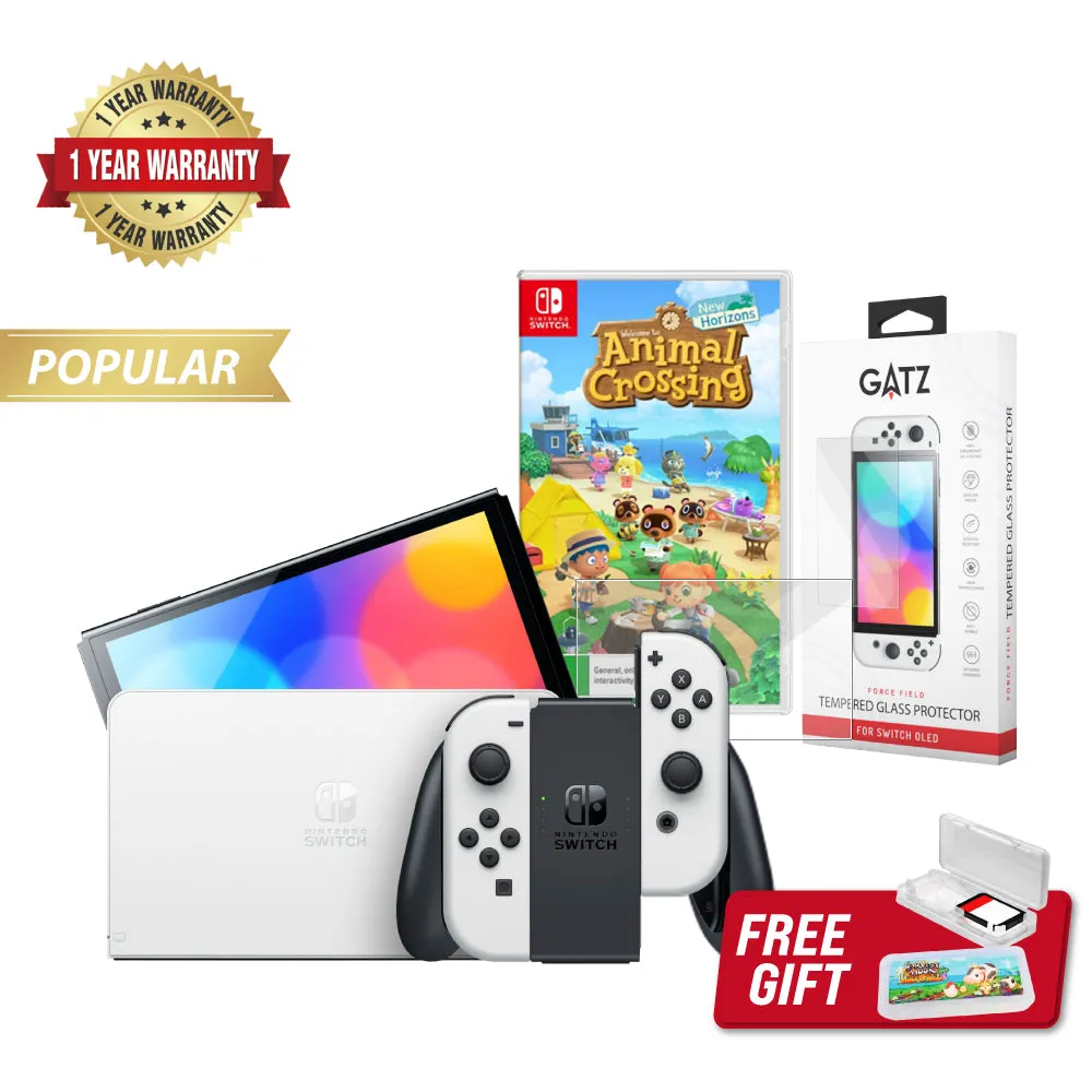 Nintendo Switch OLED Console (White)   1 Game   Screen Protector Bundle