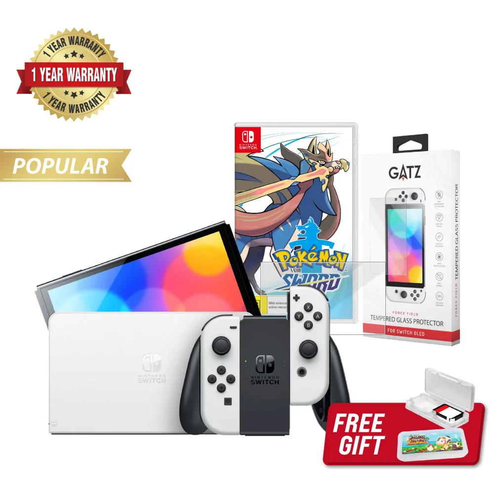 Nintendo Switch OLED Console (White)   1 Game   Screen Protector Bundle