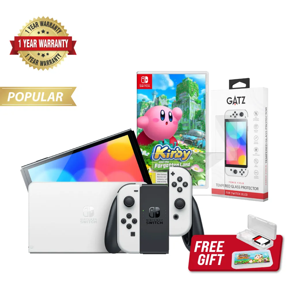 Nintendo Switch OLED Console (White)   1 Game   Screen Protector Bundle