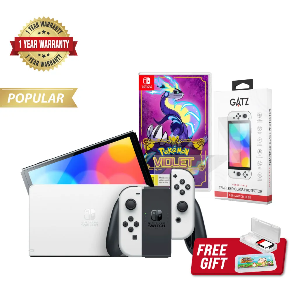 Nintendo Switch OLED Console (White)   1 Game   Screen Protector Bundle