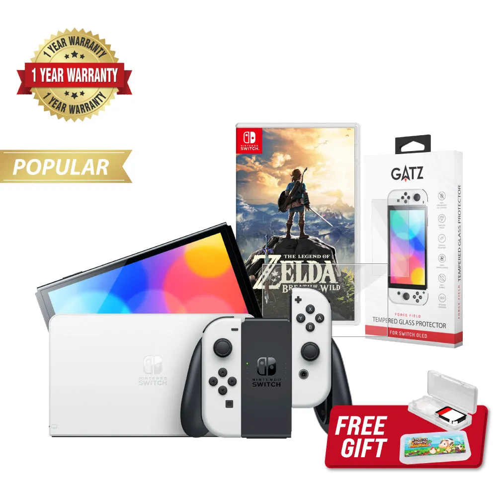 Nintendo Switch OLED Console (White)   1 Game   Screen Protector Bundle