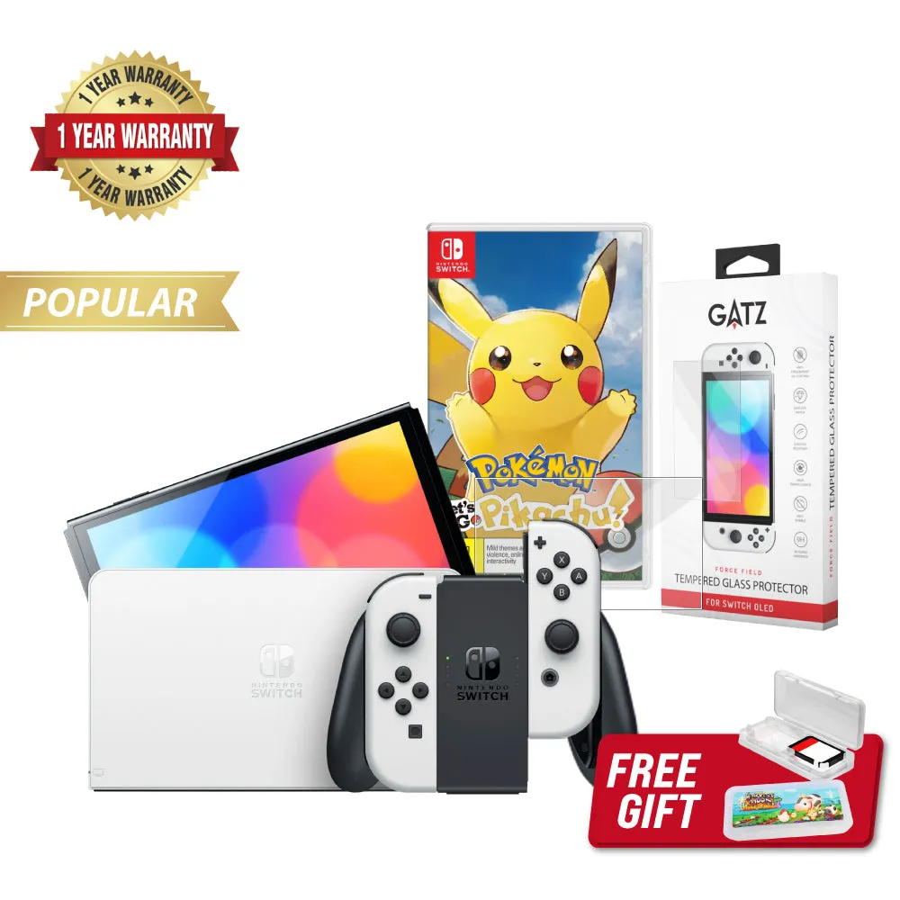 Nintendo Switch OLED Console (White)   1 Game   Screen Protector Bundle