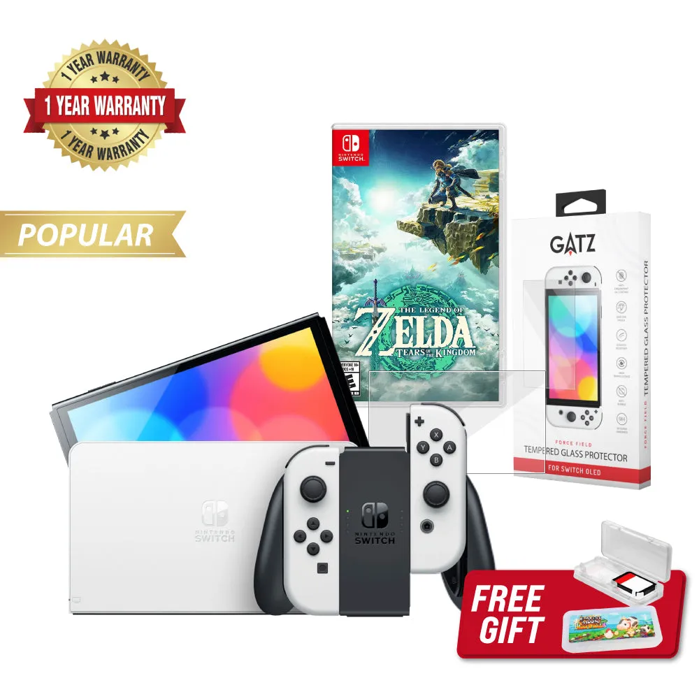 Nintendo Switch OLED Console (White)   1 Game   Screen Protector Bundle