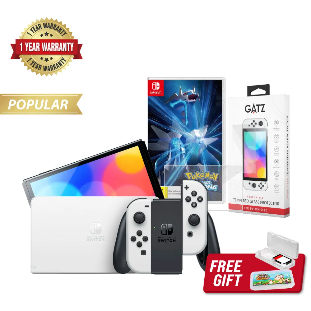 Nintendo Switch OLED Console (White)   1 Game   Screen Protector Bundle