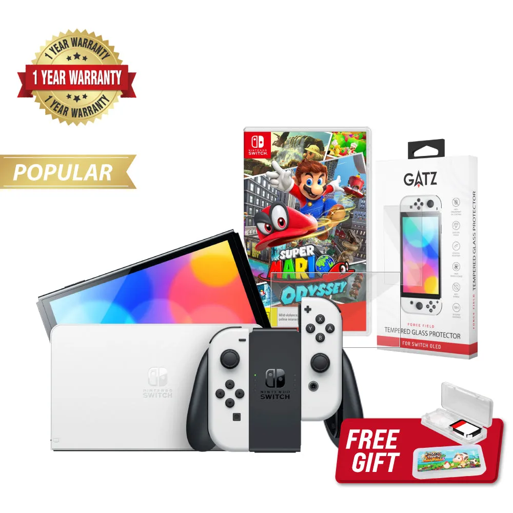 Nintendo Switch OLED Console (White)   1 Game   Screen Protector Bundle