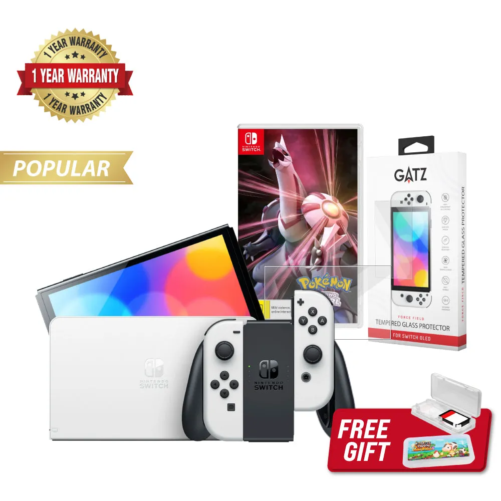 Nintendo Switch OLED Console (White)   1 Game   Screen Protector Bundle