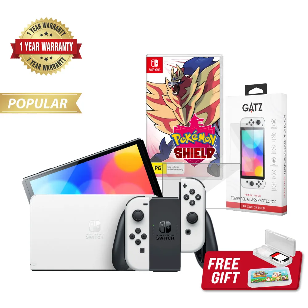 Nintendo Switch OLED Console (White)   1 Game   Screen Protector Bundle
