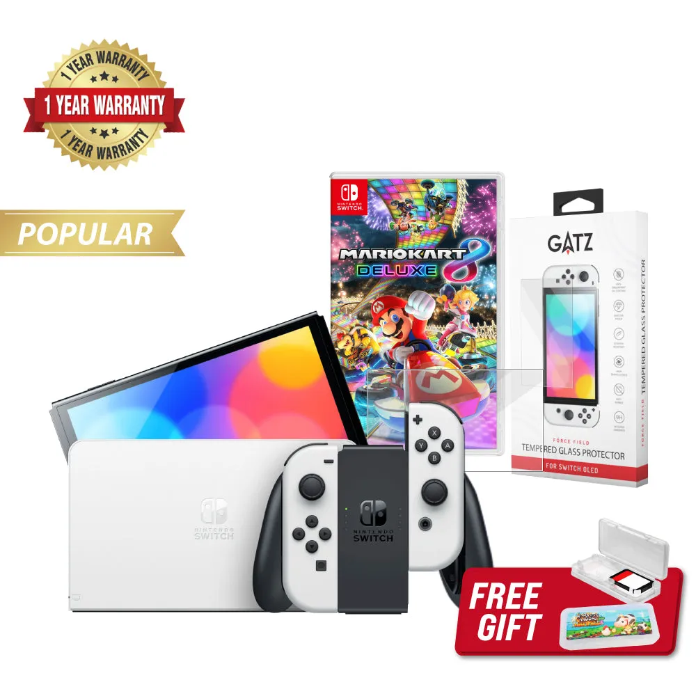 Nintendo Switch OLED Console (White)   1 Game   Screen Protector Bundle