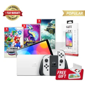 Nintendo Switch OLED Console (White)   1 Game   Screen Protector Bundle