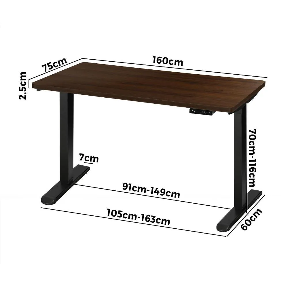 OIKITURE Sit Stand Desk Motorised Adjustable 160cm Black&Walnut