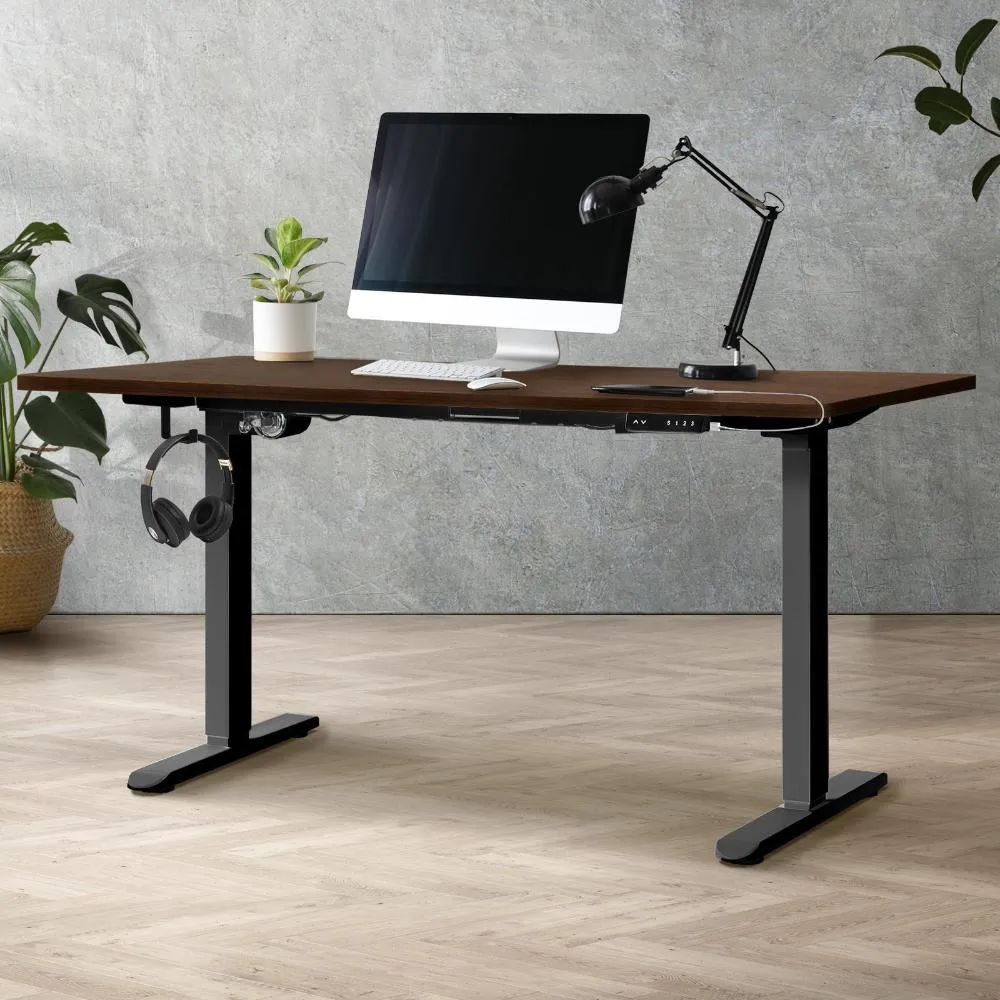 OIKITURE Sit Stand Desk Motorised Adjustable 160cm Black&Walnut