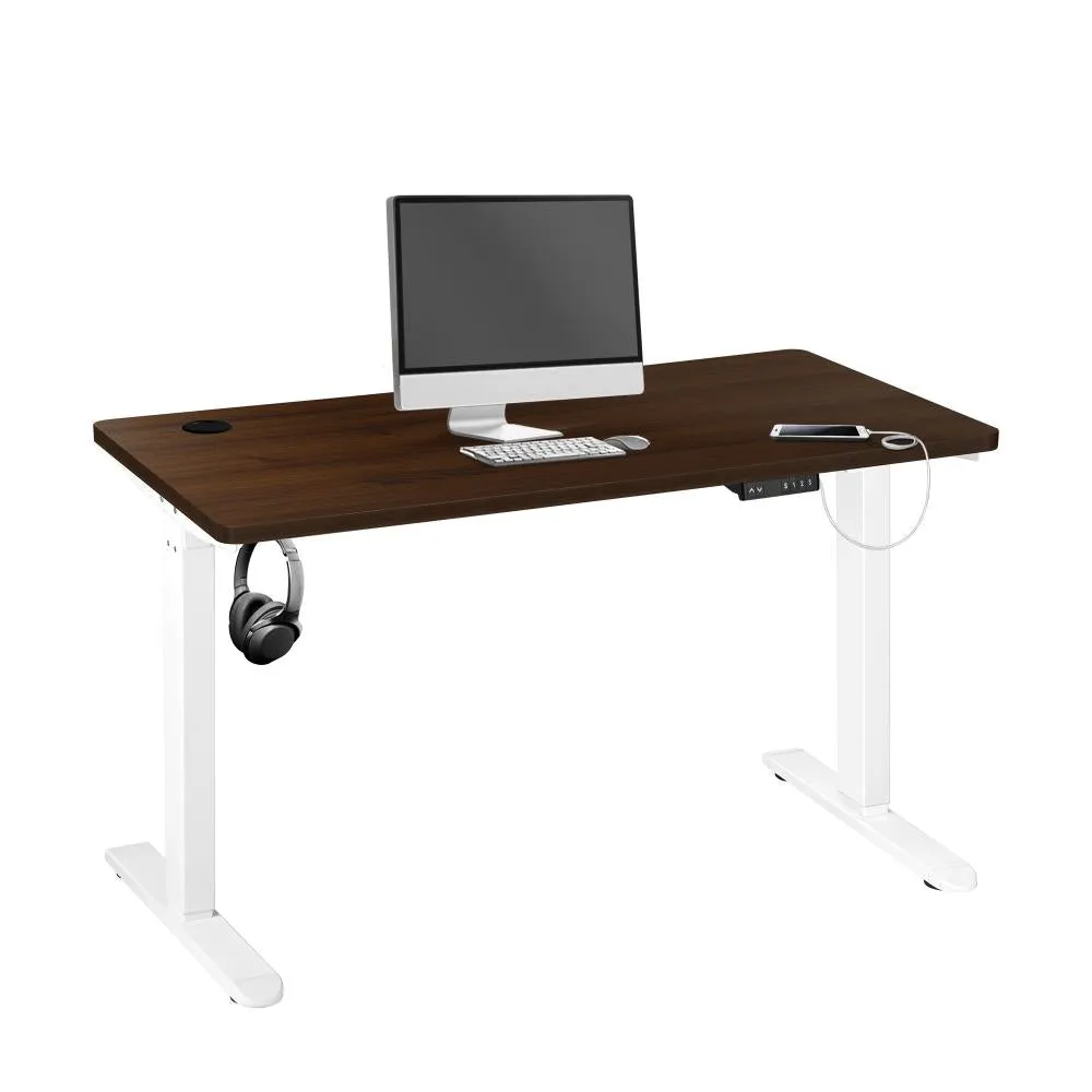 OIKITURE Sit Stand Desk Motorised Standing Desk Adjustable Table 160cm Lenght White and WN