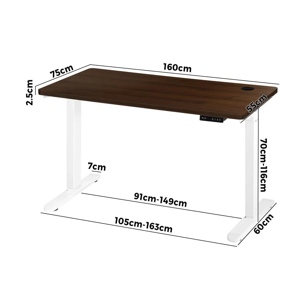 OIKITURE Sit Stand Desk Motorised Standing Desk Adjustable Table 160cm Lenght White and WN