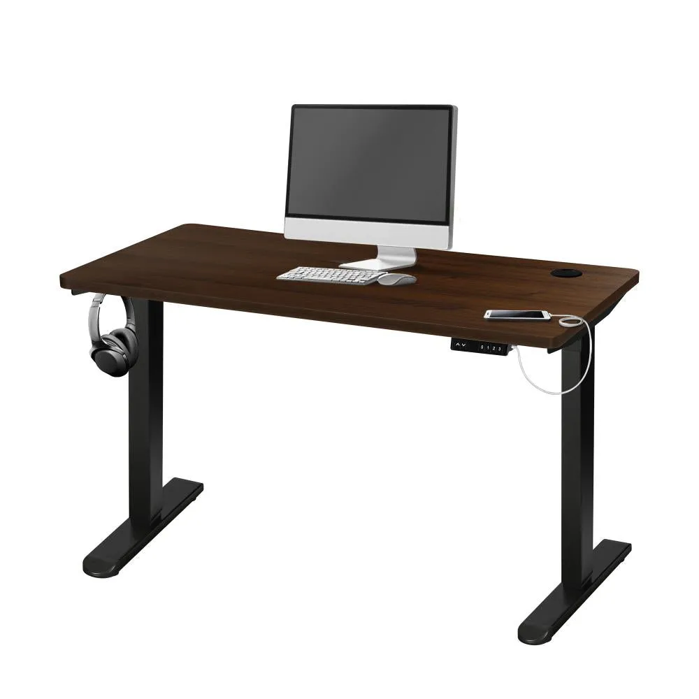 Oikiture Standing Desk Electric Height Adjustable Motorised Sit Stand Desk Rise - Black/Walnut - 1400mm x 700mm