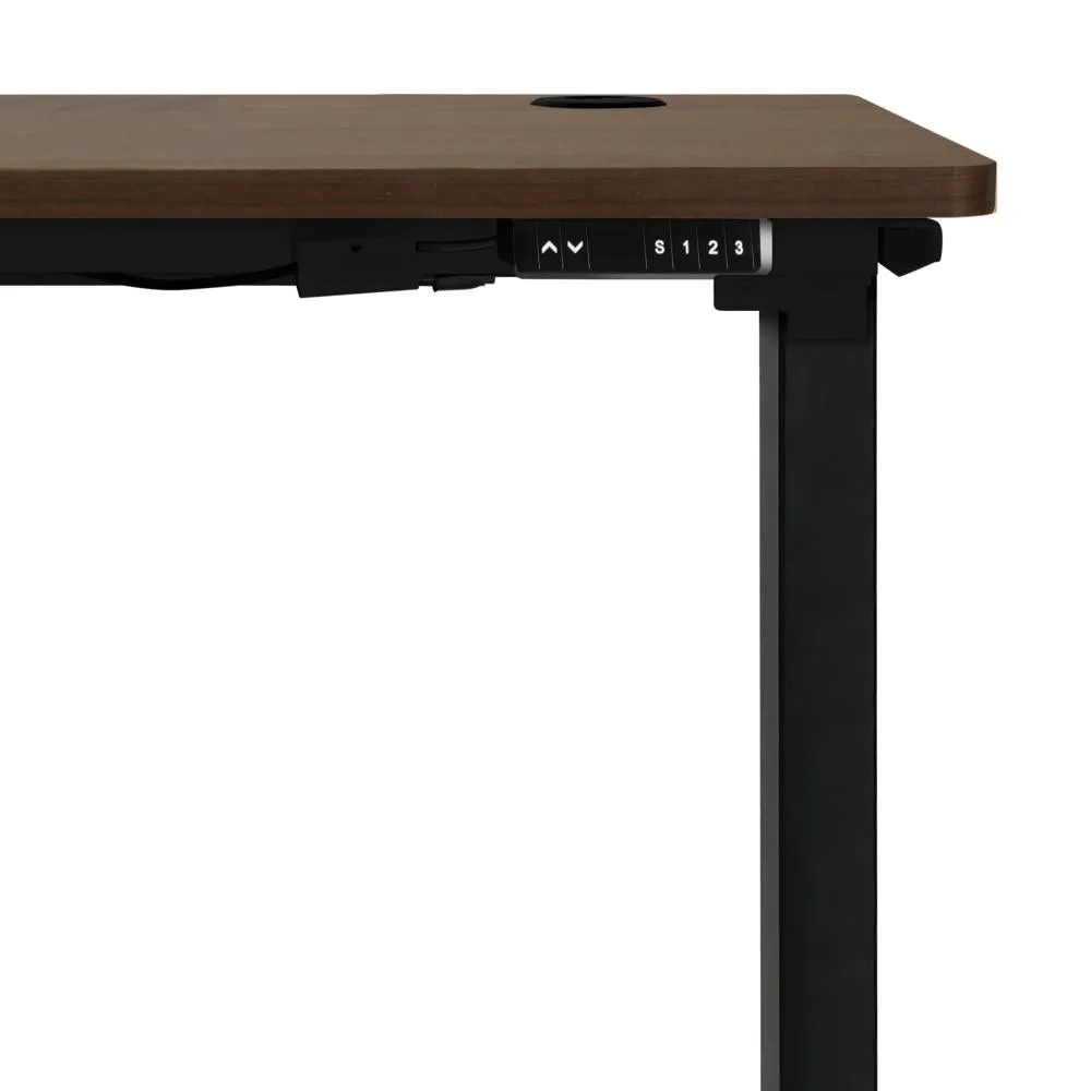 Oikiture Standing Desk Electric Height Adjustable Motorised Sit Stand Desk Rise - Black/Walnut - 1400mm x 700mm