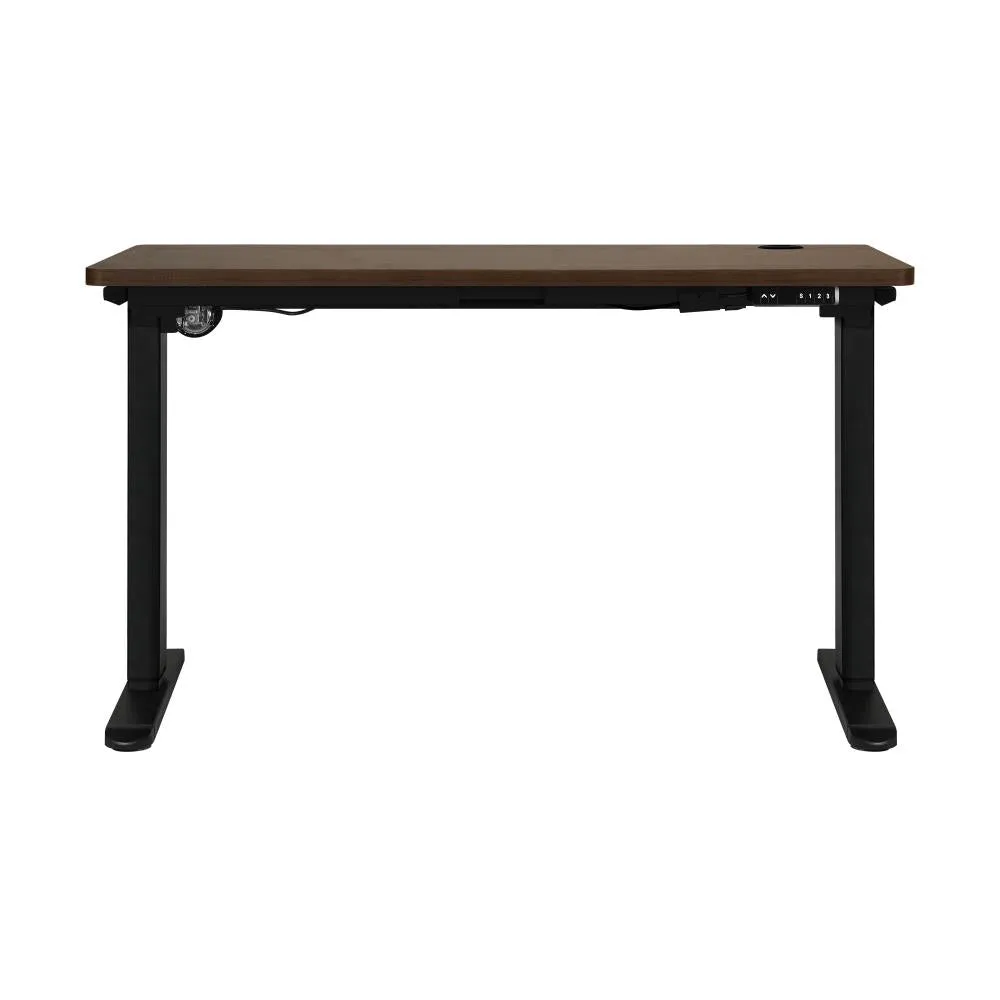 Oikiture Standing Desk Electric Height Adjustable Motorised Sit Stand Desk Rise - Black/Walnut - 1400mm x 700mm
