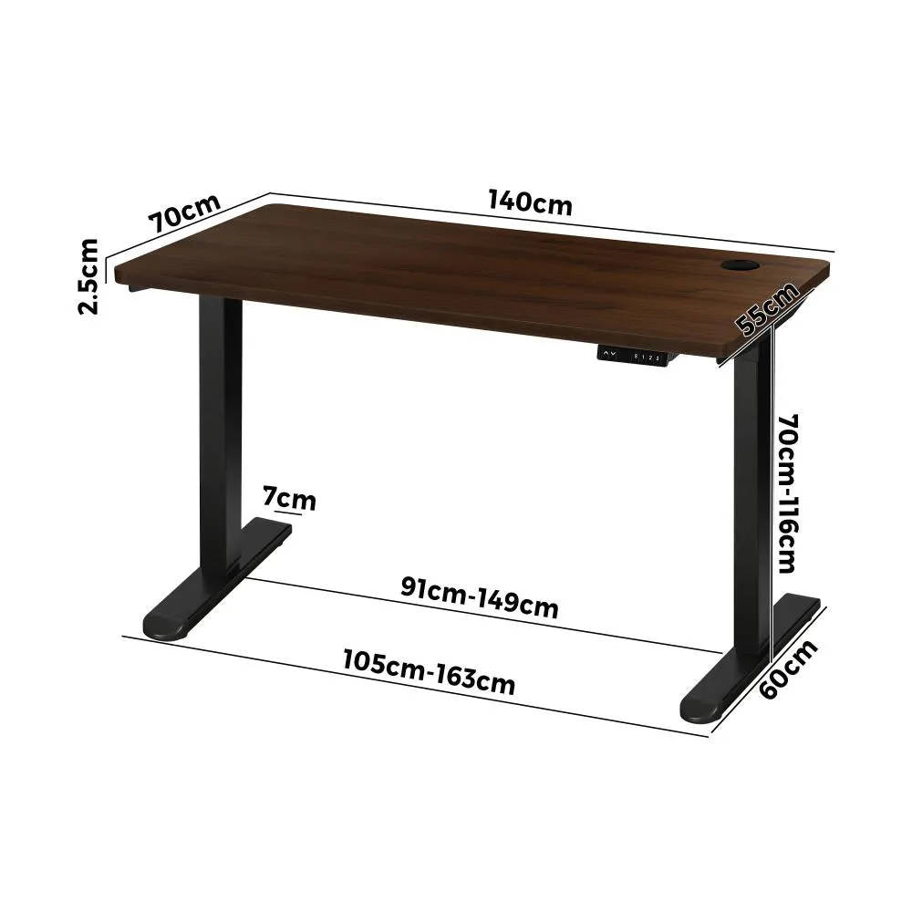 Oikiture Standing Desk Electric Height Adjustable Motorised Sit Stand Desk Rise - Black/Walnut - 1400mm x 700mm