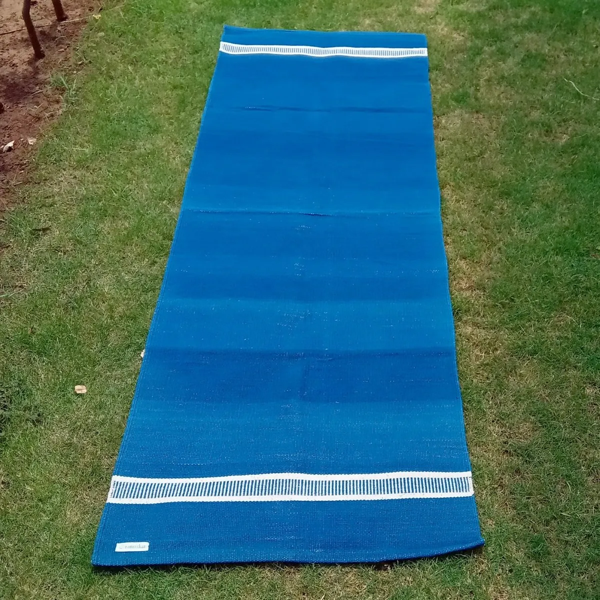 Om | Herbal Cotton Dyed Yoga Mat | Rug - Indigo Blue