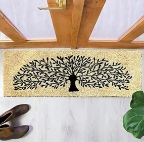 OnlyMat Long Black colour Tree Printed Coir Floor Mat (Beige Colour)